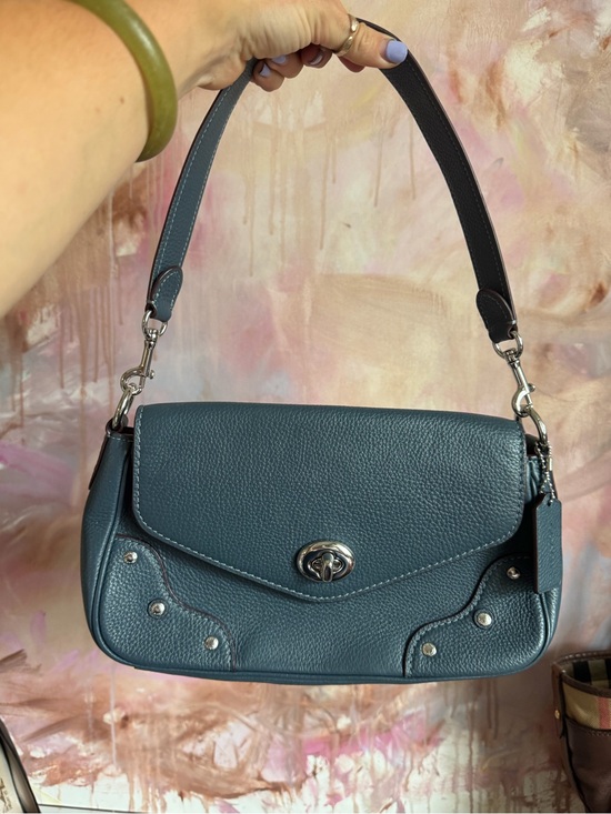 Coach Handbags - Coach Teal Pebbled Leather Shoulder Bag with Silver Hardware